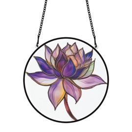 PLIGREAT Stained Glass Window Hangings, Purple Lotus Acrylic Sun Catcher, Four Seasons Theme Flower Suncatcher Window Hangings Ornaments for Garden, Living Room, Bedroom, Christmas Tree Decoration