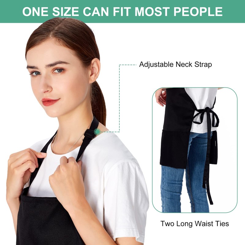 Jubatus 2 Pack 3 Pockets Adjustable Bib Apron Chef Kitchen