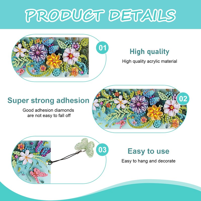 4 Pcs 5D Flowers and Butterfly Diamond Art Bookmarks