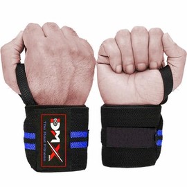DMX INTL Weightlifting Wrist Wraps with Heavy Duty Thumb Loop Ideal for Wrist Support During Powerlifting, Strength Training, Bodybuilding Workout (Black & Blue)