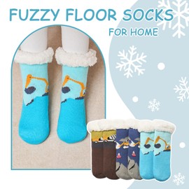3 Pairs Children's Thick Winter Socks Boys House Socks Girls Floor Socks Children Non-Slip Socks Boys Warm Cuddly Socks Children 23-26/3-5 Years, mix tractor
