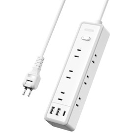 NTONPOWER Extension Cord, 6.6 ft (2 m), Power Tap with USB, 9 AC Outlets, 2 USB-A Ports, 1 Type C Port, Lightning Guard, Octopus Outlet, Table Tap, USB Outlet, Switch, Tabletop/Wall Mounted, White