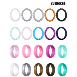 20 Pieces Silicone Wedding Ring for Women, Thin Stackable Silicone Ring Wide Glitter Rubber Wedding Bands for Wedding Sport Supplies (7 (17.3 mm))
