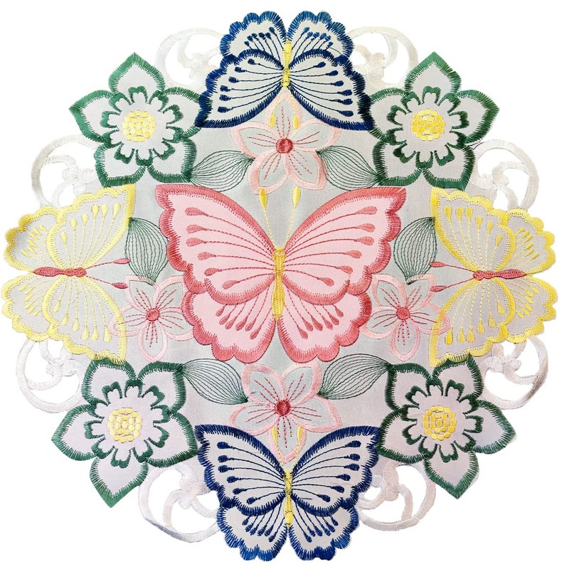 LeLehome Embroidery 15" Round Butterfly Cutwork Placemats for Party Home