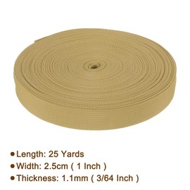 Rebower Nylon Webbing Strap, 25 Yards x 1 Inch Polypropylene Webbing Lightweight Strapping Backpack Band for DIY Gear Repair Outdoor Luggage Cargo Straps, Khaki