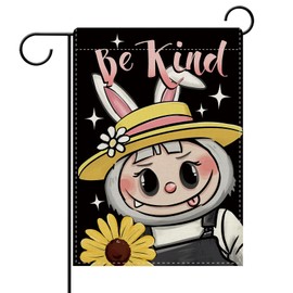 YMCAFZ Cute Black Decorative Garden Flag, Be Kind Bunny Monster Sunflower Burlap Yard Home Decoration, Small Outside Outdoor Decor Double Sided 12 x 18