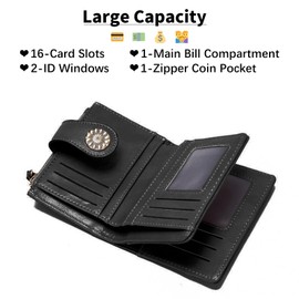 LEEXTON Small Bifold Purse for Women Genuine Leather Card Case Purse RFID Blocking Womens Wallet with 16 Card Slots