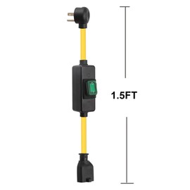 Heavy Duty SJTW 12AWG Outdoor Waterproof Extension Switch Cord, in-Line On/Off Switch Extension Cord, IP57 Waterproof,Max.20A 125V 4-in-1 T-Blade Female,1.5FT