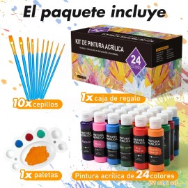 Kit De Pintura Acrílica 24 Colores 60 Ml Y Oleo Pincel 10pzs