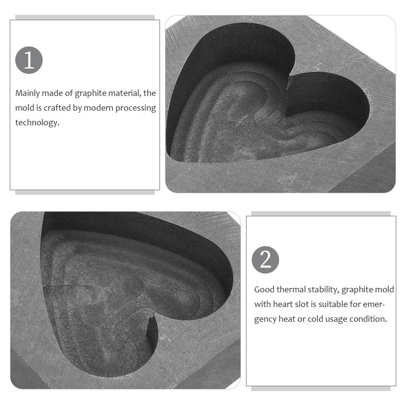 SEWOART Heart-shaped graphite mould, melting mould for gold, silver, copper,