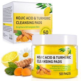 Turmeric Cleansing Pads, Kojic Acid & Turmeric Cleansing Pads, Turmeric Pads Infused Cotton Exfoliating Pads, Turmeric Kojic Pads for Face, Helps Balance Skin Oil (50P)