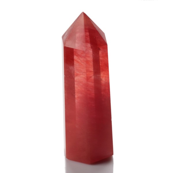 YWG Stone Synthesis Cherry Quartz Crystal Point Scepter Large 3 Inch Wand Carved Healing Reiki 6 Sided Prism Style (Cherry Quartz)