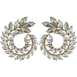 Gold Tone Antique Vintage Retro Art Deco Style Circle Hoop Imitation Diamond Rhinestone Wedding Bridal Prom Earrings