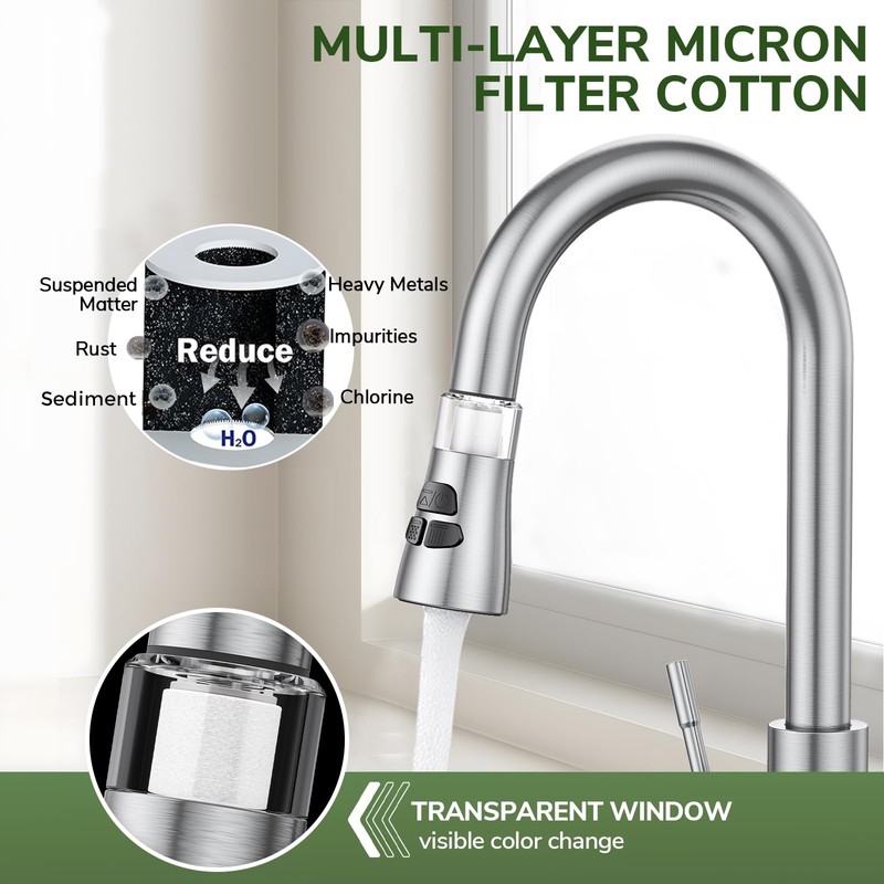 Kitchen Faucet With Pull Down Sprayer, Hurran Brushed Nickel Water