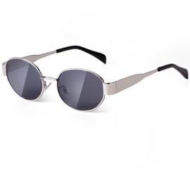 piscm Trendy Oval Sunglasses for Women Men,Fashion Retro 90s Metal Frame Sun Glasses Y2K Shades(Silver/Grey)