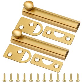 2 Pcs 3 Inch Solid Brass Surface Bolt, 90/180 Degree Concealed Slide Bolt Latch Lock, Anti-Theft Door Slide Bolt for Small Cabinet Doors (Gold)