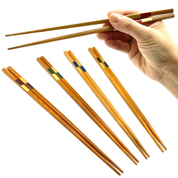 Bamboo Chopsticks Set of 5 Pairs (Slender Checker), Made in