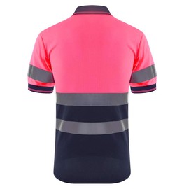 SMASYS Safety Short Sleeves Polo Shirt- Hi-viz Work Wear t Shirts with Pockets Reflective Construction for Women and Men (Pink/Navy, 4XL)
