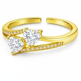 VENUS Anillos Compromiso Promesa Baño Oro 18k Ajustables, Mujer, Pareja, Regalo, Dorado (Anillo-Almas Gemelas)