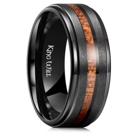 King Will NATURE 8mm Black Wood Titanium Ring Real Wood Inlay Wedding Band Ring for Men Matte Brushed Finish Comfort Fit 12