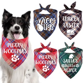 STMK 4 Pack Holiday Dog Bandanas, Thanksgiving Day Christmas Dog Bandanas for Small Medium Large Dogs Costumes (Large)