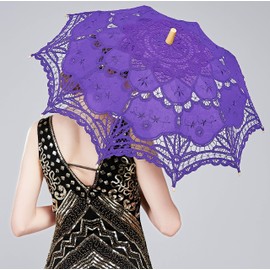 BABEYOND Lace Umbrella Parasol Vintage Wedding Bridal Umbrella for Decoration Photo Lady Costume 1920s Party (Purple)