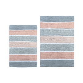 Chardin home Cordural Stripes Bath Mat, Set of 2 Bath Rugs (21 Inches x34 Inches & 24 Inches x40 Inches) | Non Slip bathroom rug, Machine washable, Plush, Highly Absorbent | Grey & Blush
