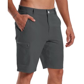 Susclude Men's Casual Shorts 10" Inseam Plus Size Hiking Shorts for Men Summer Grey Quick Dry Golf Running Dress Shorts