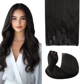 Sweetmet Pro2.0 Clip in Hair Extensions Real Human Hair 120g Thick 7pcs Color #1B Natural Black Remy Real Human Hair Extensions Clip ins 14inch Seamless Double Weft（#1B-14inch）