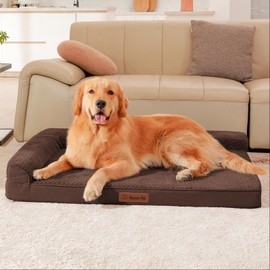 Rainmr Orthopedic Dog Beds for Large Dogs, Memory Foam Dog Beds Large Sized Dogs, Washable Removable Cover, Nonskid Bottom, Waterproof, for Indoor, Outdoor, Crate ＆ Car Use, 44x32x6 Inches, Brown Grey