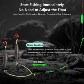 AMHDV Anti-Bottom Double Hooks, Pre Tied Fishing Hook with Floats (6pcs, 6#)