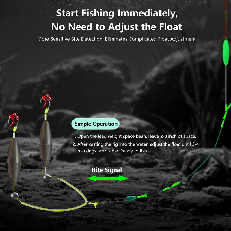 AMHDV Anti-Bottom Double Hooks, Pre Tied Fishing Hook with Floats