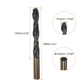 sourcing map 3pcs Jobber Drill Bits 13.5mm (17/32") Black Nitride & Gold Titanium Coated High Speed Steel (HSS) 4341 Twist Drill Bits for Stainless Steel Copper Aluminum Alloy Metal