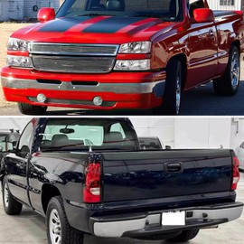 Headlights Tail Lights Assembly Combo Compatible with 2003 2004 2005 2006 Chevy Silverado 1500 2500 3500, Chrome Housing Clear Lens Headlamp w/Red Taillight Rear Brake Lamp