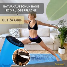 Yosana Yogamatte aus Naturkautschuk | extrem rutschfest | ULTRA GRIP Oberfl√§che aus ECO PU | extra breit 68cm | inklusive Tragegurt | Yoga matte 183x68cm | 4mm d√ºnn