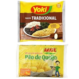 Yoki - Seasoned Cassava Flour - 14 Oz - Farofa De Mandioca Pronta Temperada - 400g + Cheese Bread Mix Amafil/Mistura Pao de Queijo 1kg