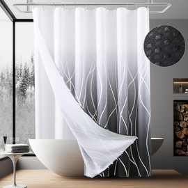Naturoom Extra Long Black Shower Curtains, 84 inches, Ombre Matte Black, Double Layer Shower Curtain and Liner Set, Washable, Quick-Drying