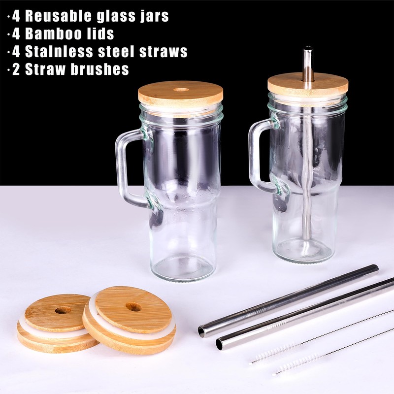 Glass Cups with Lids and Straws - 24oz glass tumbler
