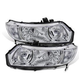 Compatible/Replacement For 06-11 Honda Civic 2 Door Chrome Housing Pair Headlights Headlamps Clear Lens/Reflector Lamp