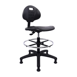 Chair Master Heavy Duty Drafting Stool - Easy to Clean! Ergonomic Polyurethane Chair. Seat Height Adjustable w/Footring for Home, Automotive, Lab, Cleanroom (Non-Rolling Glides, Tall Stool).