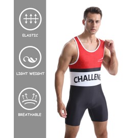 Men's Wrestling Suit Tight Sportswear One Piece Sleeveless Training Gym Weightlifting Bodysuit Red White Black L