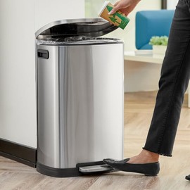 Glownary Stainless Steel Rectangular Step-On Trash Can, Silver, 13 Gallon, Soft Close Lid, Indoor Use, 18x16x18.5 Inches