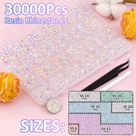 30000Pcs Transparent AB Rhinestones for Bedazzling with B7000 Jewelry Glue, Bedazzler Kit Bulk Flatback Gems, Resin Rhinestones for Crafting Crafts Clothing Shoes Nail Art Assorted Size 2/3/4/5/6mm
