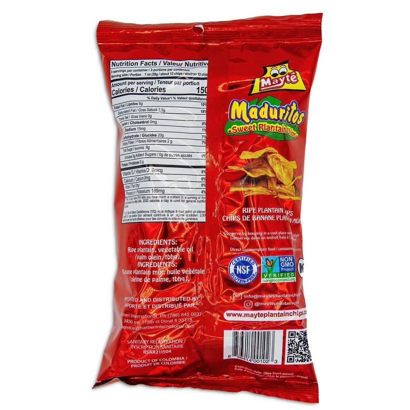 Sweet Plantain Chips Mayte / Maduritos Dulcesitos Mayte 3.3oz -