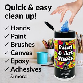 Paint & Art Wipes Paint Remover Wipes Cleaner Epoxy Glue Stains Latex, Acrylic Hand Cleaner and Plastic, Metal or Wood Surfaces, Floors, Brushes, Flat Paint Heavy Duty Cleaning (50 Pcs)