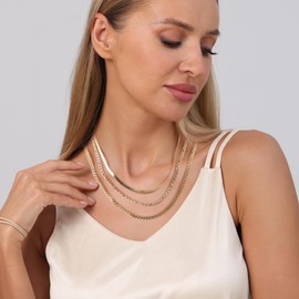 OOOPEL Layered Gold Necklaces for Women,14K Gold Plated Dainty Stackable Chain Set with Paperclip/Pearl/Snake Chains Adjustable Pendants Choker Necklace Stack Jewelry Gift Set for Women (2/3 Piece)