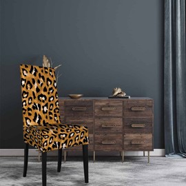 Numland 1 Pack Watercolor Animal Skin Leopard Pattern Dining Room Chair Covers Spotted Wild Cheetah Short Stretchable Polyester Removable Washable for home Restaurant Banquet