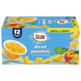 Dole Diced Peaches in 100% Juice^ - Dole Fruit Bowls Snacks - 4 oz Fruit Bowls