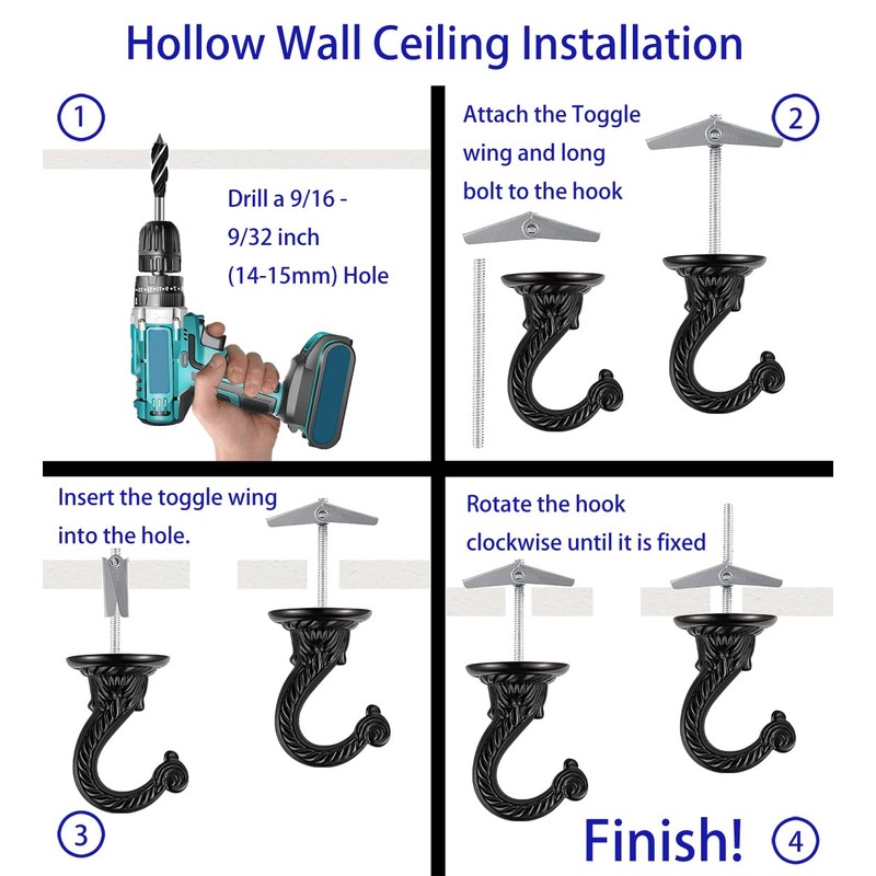 OBSTKUCHEN 2 Sets Large Swag Ceiling Hooks Heavy Duty Swag