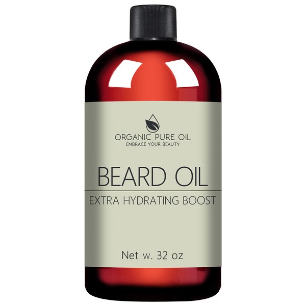 Sandalwood Beard Oil - 100% Natural, Organic Sourced, Non-GMO, Facial Hair Hydrating & Conditioning Oil Blend - 32 oz - Bulk Sized, Promoting Growth and Silky Smooth Hair - Jojoba, Argan & More!